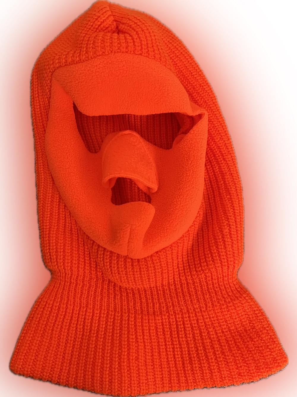 Vintage Men's Bright Blaze Orange Knit Balaclava Hood Hat Hunting Headwear
